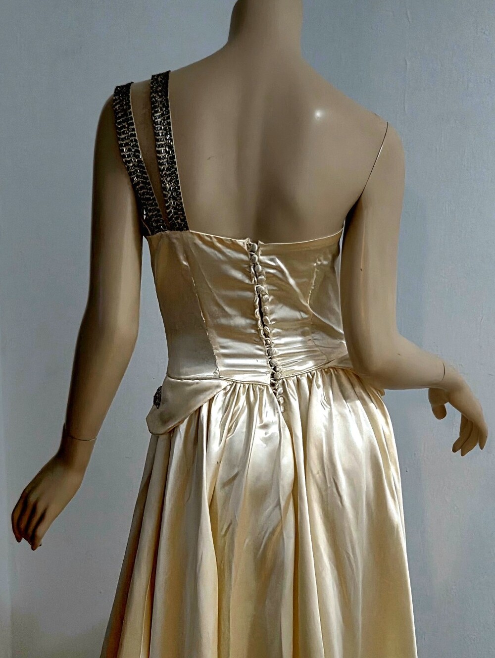 Vtg 1930s Liquid Satin Hand Beaded Jean Harlow Bridal Gown Superb - Picture 6 of 9
